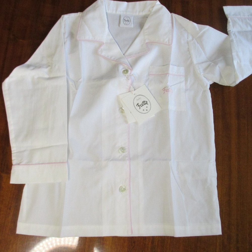 Frette Baby Girls/Kids Pajamas Pink Trim Size 4 Made in Italy 100% Cotton NWT